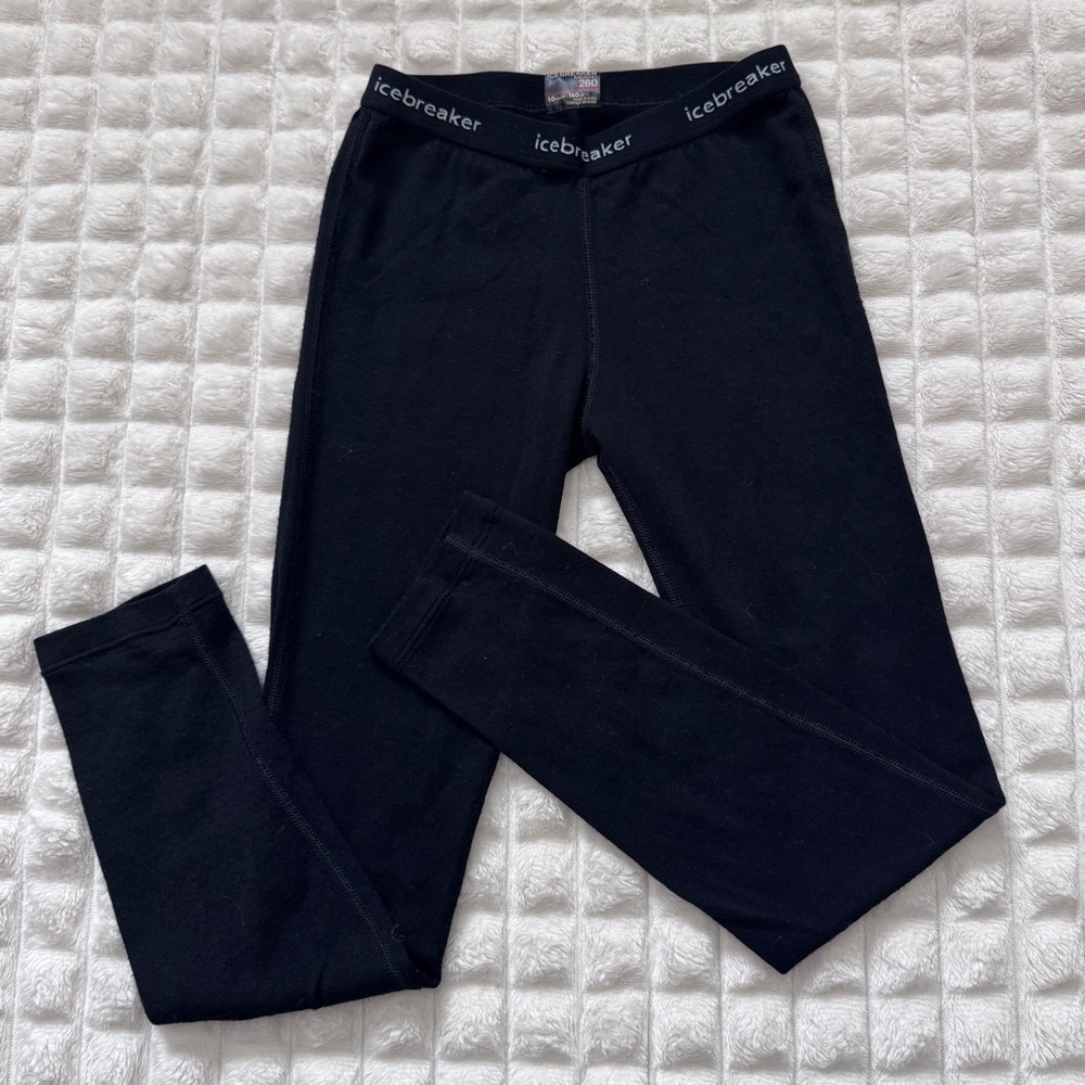 Icebreaker Youth Kids 10 Merino Wool Black Base Layer Leggings ~ Outdoor Skiing